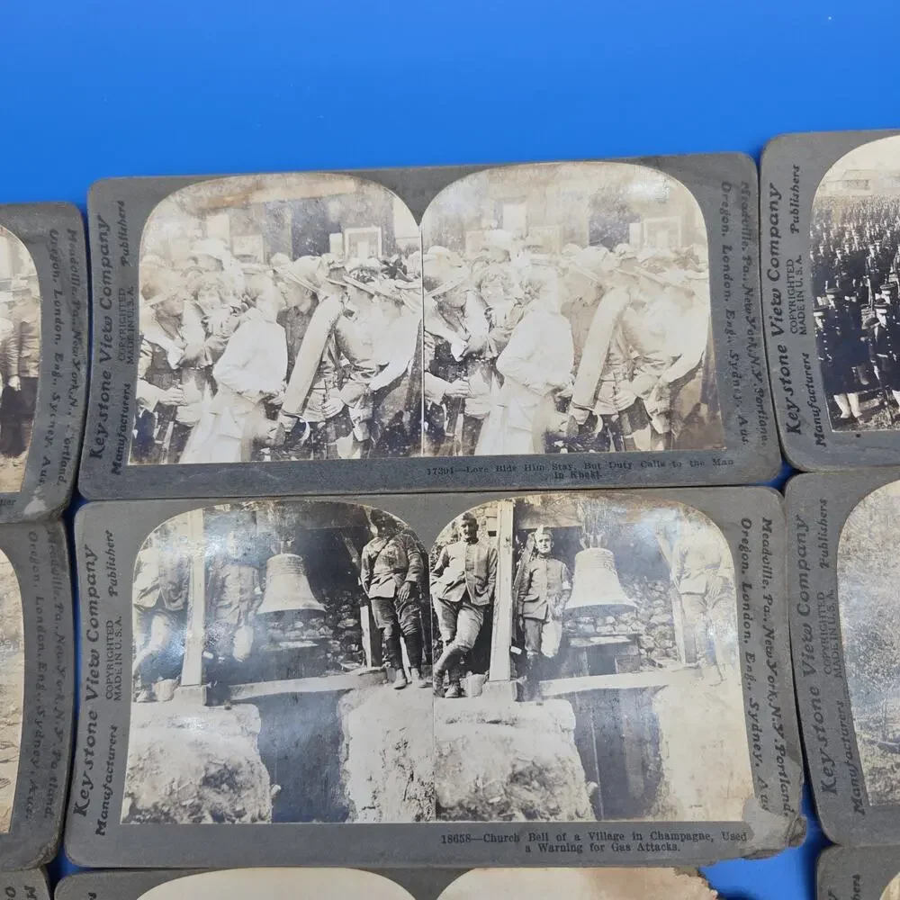Keystone WWI Stereoview Card Lot 14 Trench Tank Pershing Gas Attack Antique